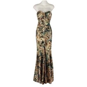 Xscape abstract print strapless mermaid maxi dress HH18